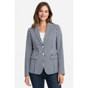 LUISA CERANO Striped Blazer Women 6 Navy White Tailored Jacket NWT Workwear Chic